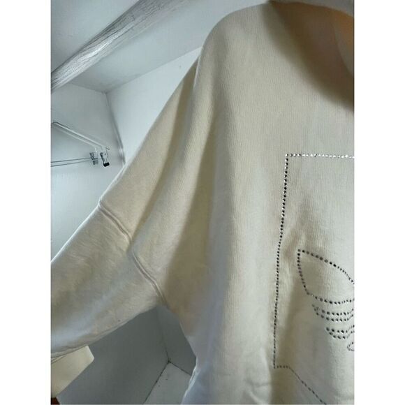 Adidas Off White Rhinestone Logo Cropped Hoodie Size M - Picture 6 of 10